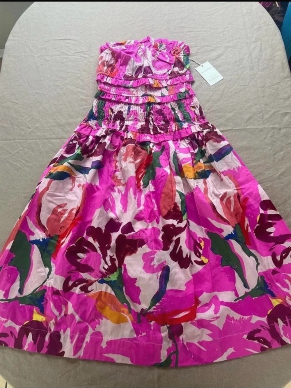 Strapless Pink Floral Tiered Summer Dress